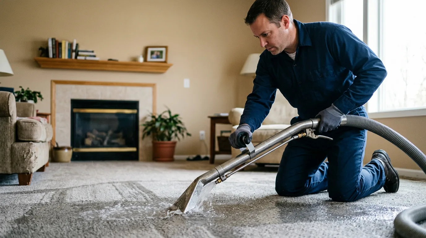 Water damage restoration technician working near Denver, MO
